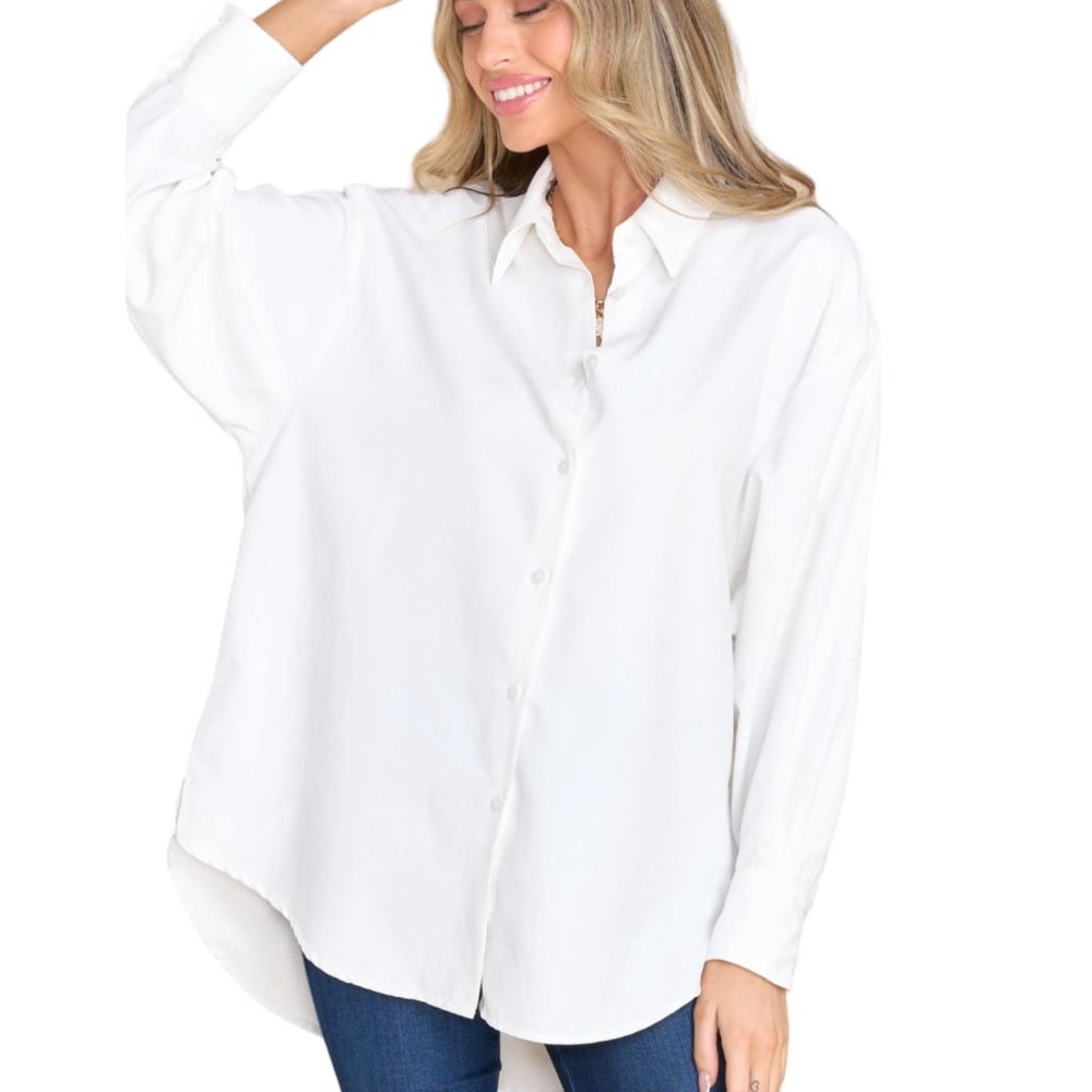 Molly Bracken Oversized Button Up Shirt Cotton Collared Long Sleeve White XL